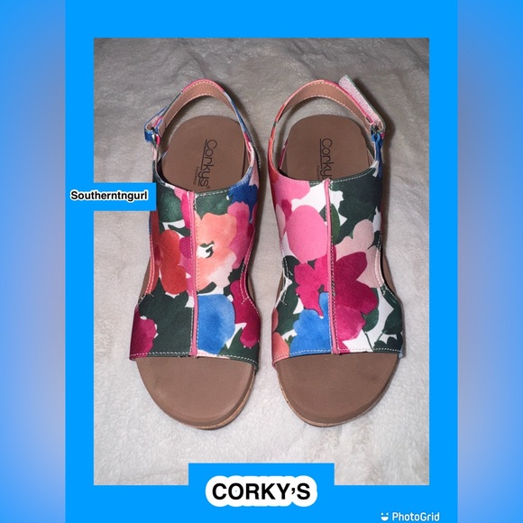 NWT  CORKY’S  Carley  “ Flowers “ Wedges Heels Sandals  Floral Multi Print main image 11